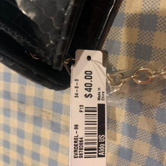 NWT Aldo Black Faux Leather Snakeskin Envelope Clutch Bag with Optional Chain - Picture 4 of 5